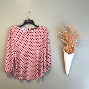 Adriana Papell Black And Dusty Rose (Pinkish) 3/4 Puffer Sleeve Top Size Small.